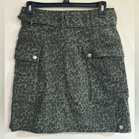 MARISSA WEBB GREEN LEOPARD PRINT BELTED DENIM SKIRT - Picture 8 of 11